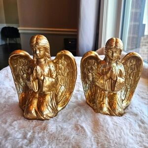 Vintage Gold Angel Candle Holders - Set of 2